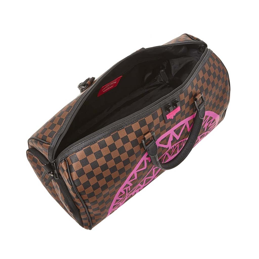 Sprayground Pink Drip Brown Check Duffle